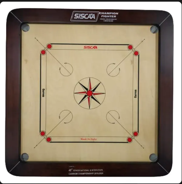 Siscaa_Champion_Fighter_Brown_Carrom_Board_Includes_Without_Coin,_Striker,_And_Powder_-_24_Mm