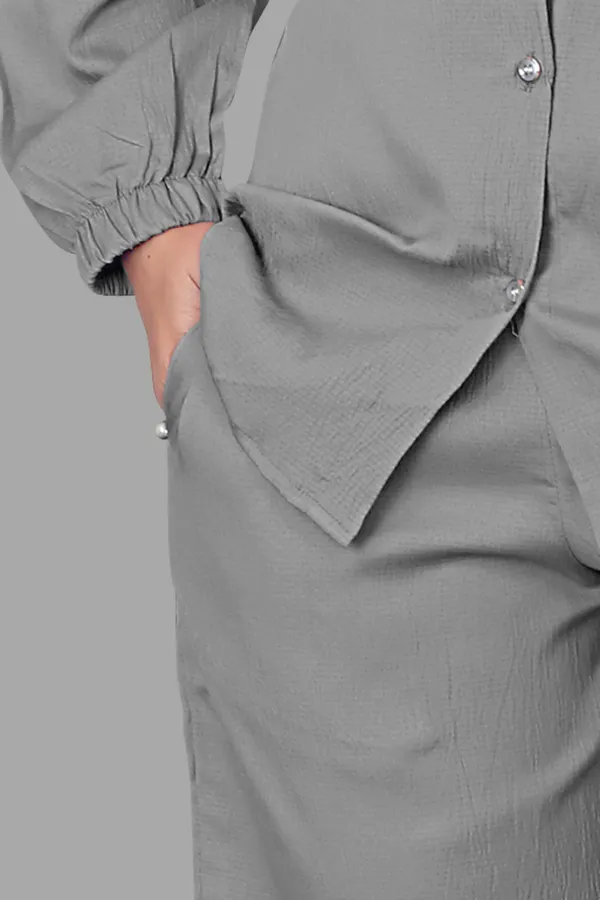 Grey_Polycotton_Regular_Shirt_Shorts_Co-Ords_Set_For_Women