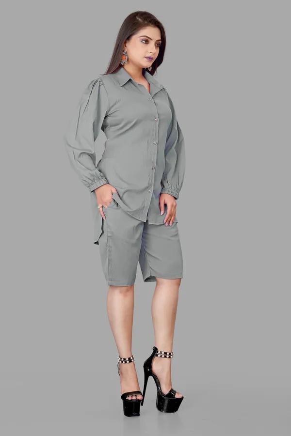 Grey_Polycotton_Regular_Shirt_Shorts_Co-Ords_Set_For_Women