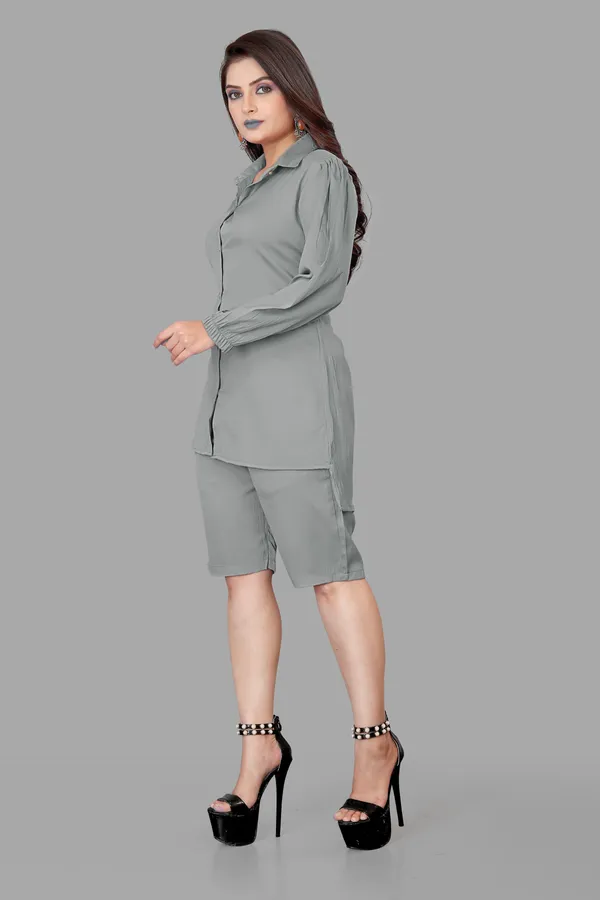 Grey_Polycotton_Regular_Shirt_Shorts_Co-Ords_Set_For_Women