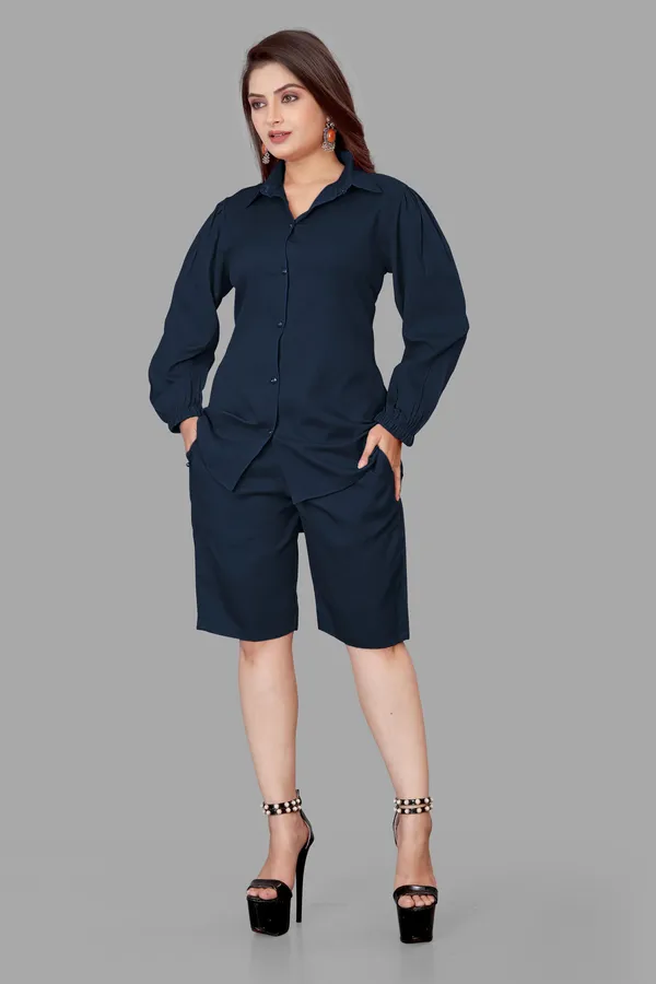Dark_Green_Polycotton_Relaxed_Shirt_And_Shorts_Co-Ords_Set_For_Women