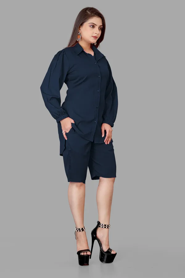 Dark_Green_Polycotton_Relaxed_Shirt_And_Shorts_Co-Ords_Set_For_Women