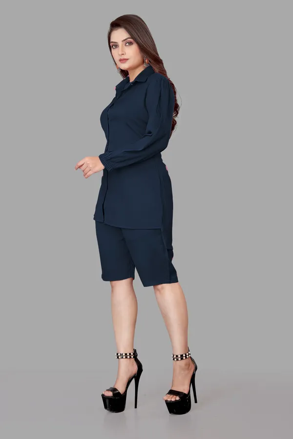 Dark_Green_Polycotton_Relaxed_Shirt_And_Shorts_Co-Ords_Set_For_Women