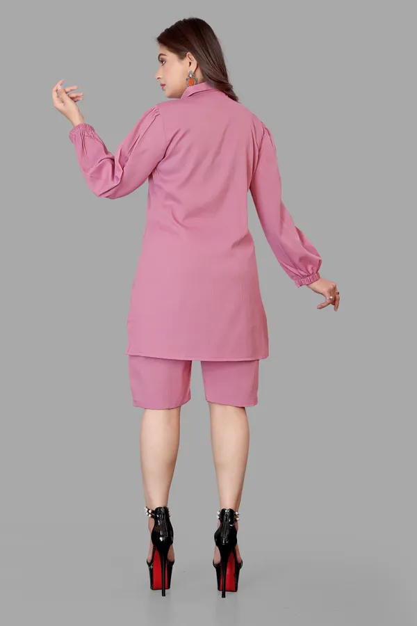Pink_Polycotton_Regular_Shirt_Shorts_Co-Ord_Set_For_Women