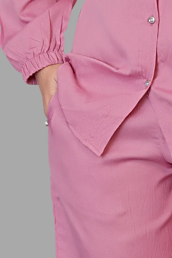 Pink_Polycotton_Regular_Shirt_Shorts_Co-Ord_Set_For_Women