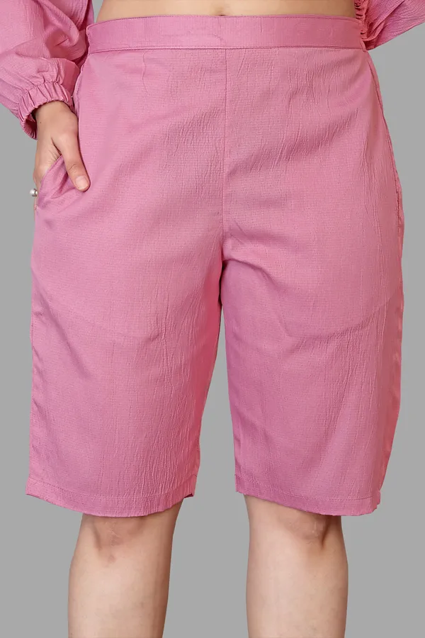 Pink_Polycotton_Regular_Shirt_Shorts_Co-Ord_Set_For_Women
