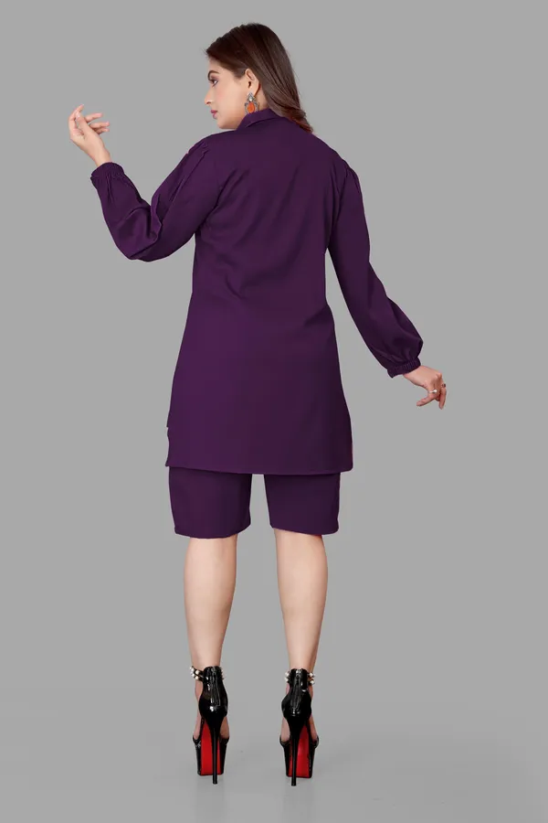 Purple_Polycotton_Regular_Shirt_Shorts_Co-Ords_Set_For_Women