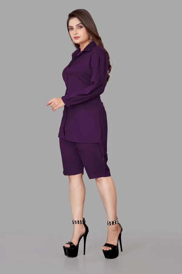 Purple_Polycotton_Regular_Shirt_Shorts_Co-Ords_Set_For_Women