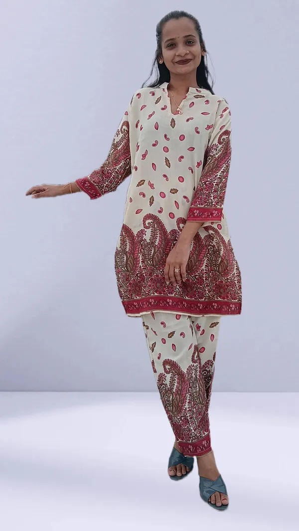 Blue_Poly-Cotton_Paisley_Print_Tunic_Pant_Co-Ord_Set_For_Women