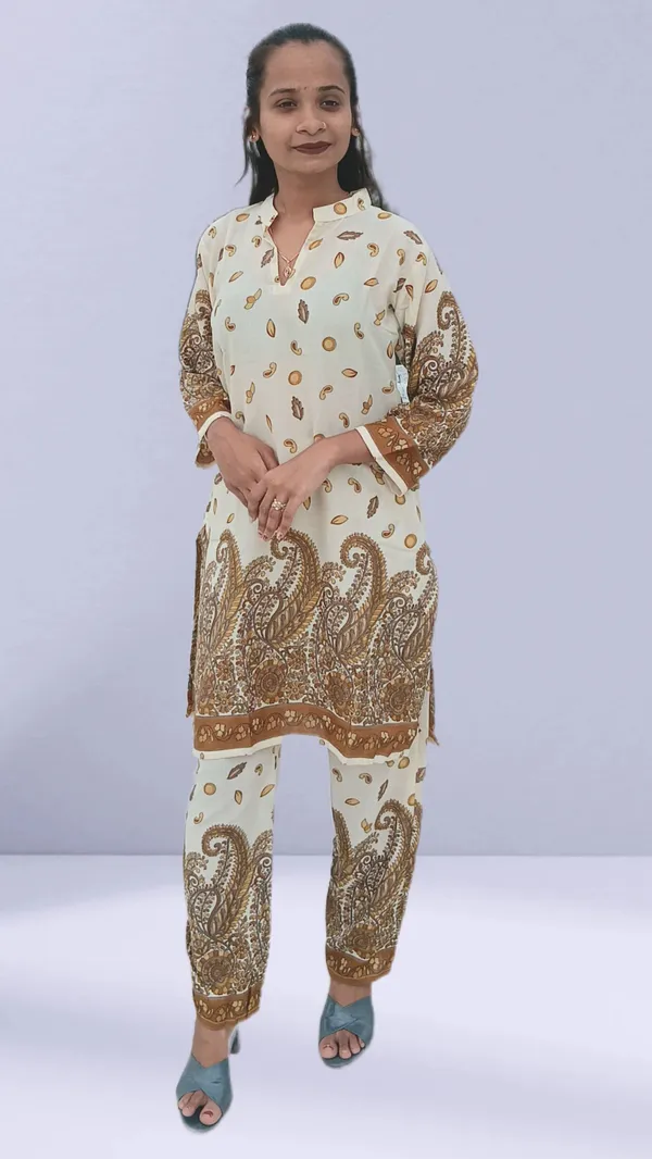 Blue_Poly-Cotton_Printed_Kurta_Pant_Co-Ords_Set_For_Women