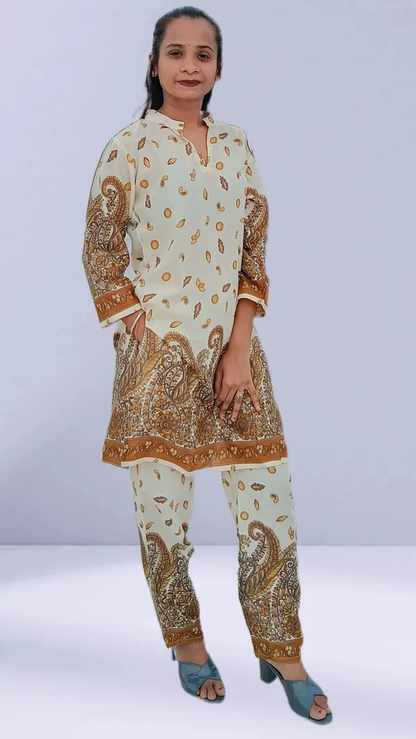 Blue_Poly-Cotton_Printed_Kurta_Pant_Co-Ords_Set_For_Women