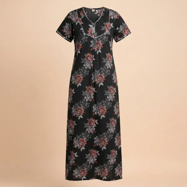 Black_Cotton_Floral_Printed_Nighty_For_Women