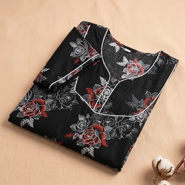 Black_Cotton_Floral_Printed_Nighty_For_Women