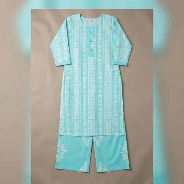 Yellow_Cotton_Straight_Ikat_Kurta_Pant_Set_For_Women