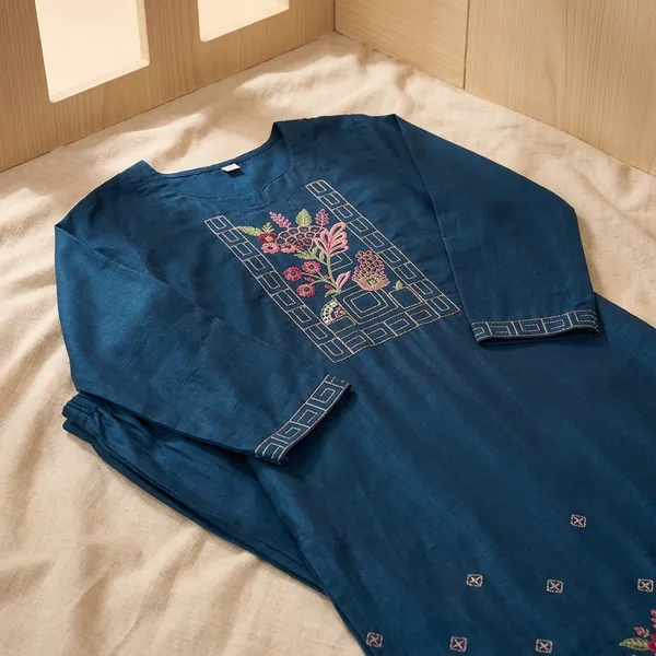 Dark_Blue_Silk_Embroidered_Kurta_Pant_Set_For_Women