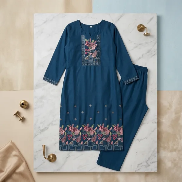 Dark_Blue_Silk_Embroidered_Kurta_Pant_Set_For_Women