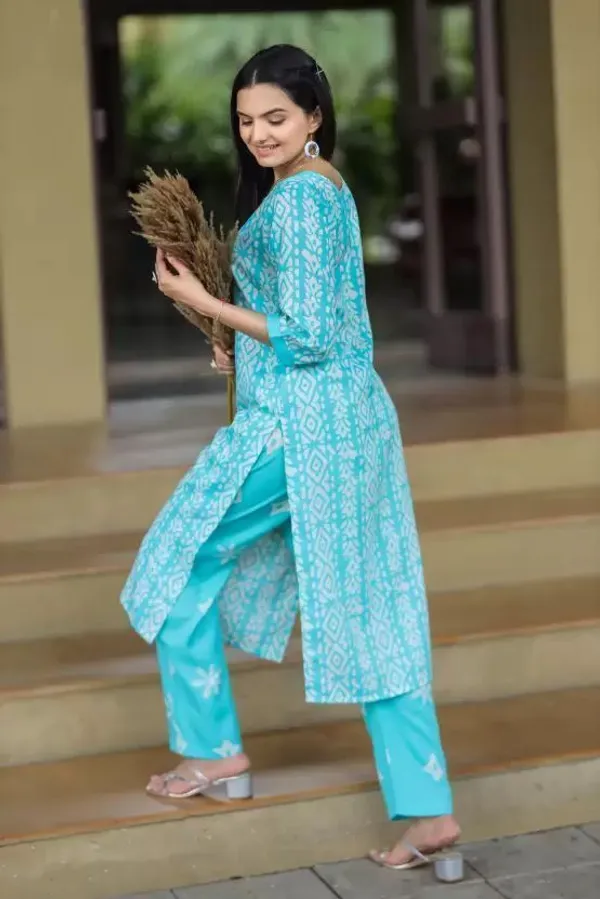 Yellow_Cotton_Straight_Ikat_Kurta_Pant_Set_For_Women