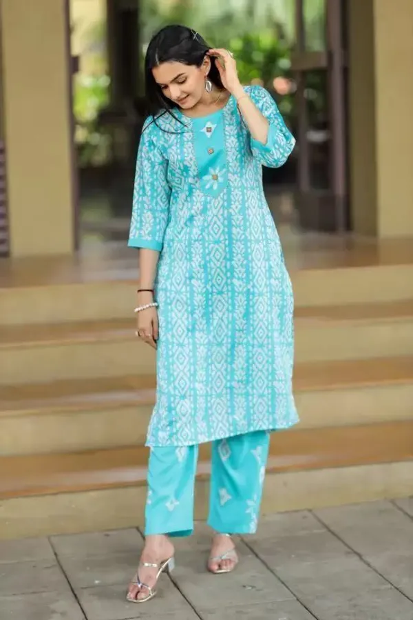 Yellow_Cotton_Straight_Ikat_Kurta_Pant_Set_For_Women