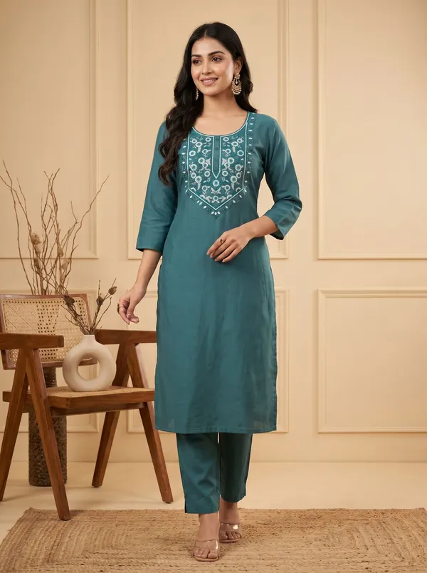 Green_Silk_Embroidered_Kurta_Pant_Set_For_Women