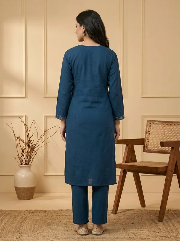 Dark_Blue_Silk_Embroidered_Kurta_Pant_Set_For_Women