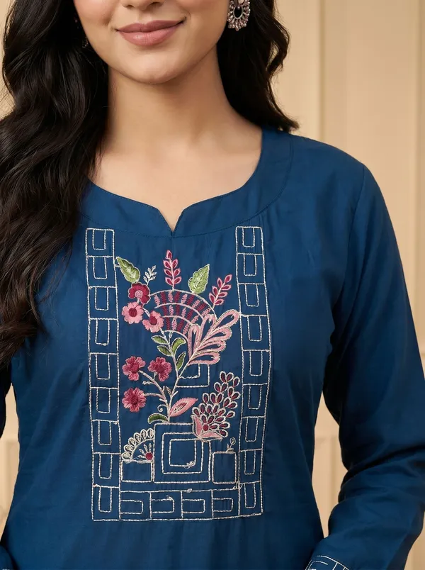Dark_Blue_Silk_Embroidered_Kurta_Pant_Set_For_Women