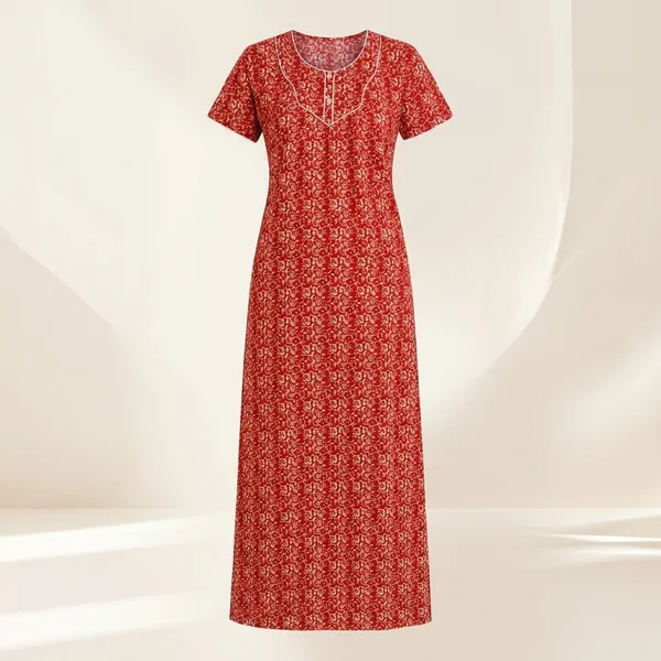 Red_Cotton_Printed_Nighty_For_Women