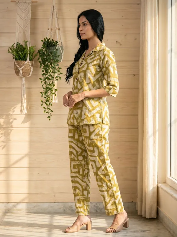 Beige_And_Yellow_Cotton_Blend_Premum_Co-Ords_For_Women