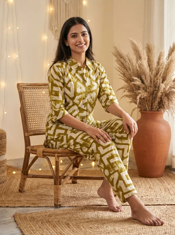 Beige_And_Yellow_Cotton_Blend_Premum_Co-Ords_For_Women