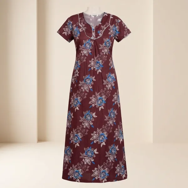 Maroon_Cotton_Floral_Printed_Nighty_For_Women