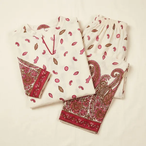 Blue_Poly-Cotton_Paisley_Print_Tunic_Pant_Co-Ord_Set_For_Women