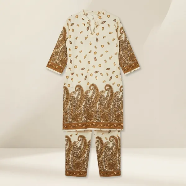 Blue_Poly-Cotton_Printed_Kurta_Pant_Co-Ords_Set_For_Women
