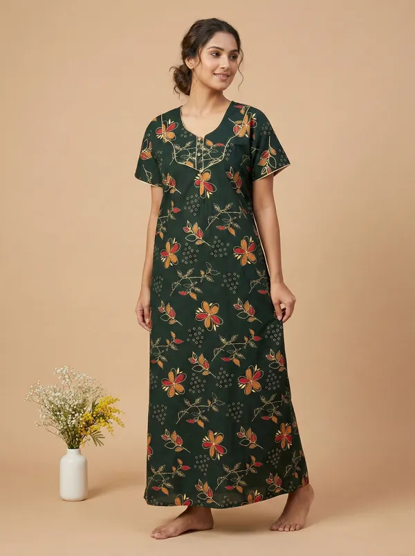 Green_Cotton_Floral_Printed_Nighty_For_Women