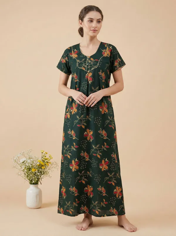 Green_Cotton_Floral_Printed_Nighty_For_Women