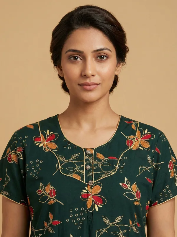 Green_Cotton_Floral_Printed_Nighty_For_Women