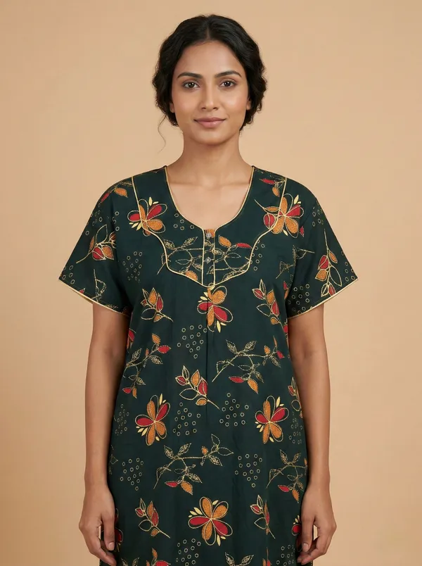 Green_Cotton_Floral_Printed_Nighty_For_Women