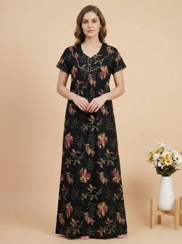 Black_Cotton_Printed_Nighty_For_Women
