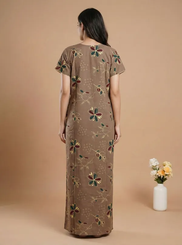 Brown_Cotton_Printed_Nighty_For_Women