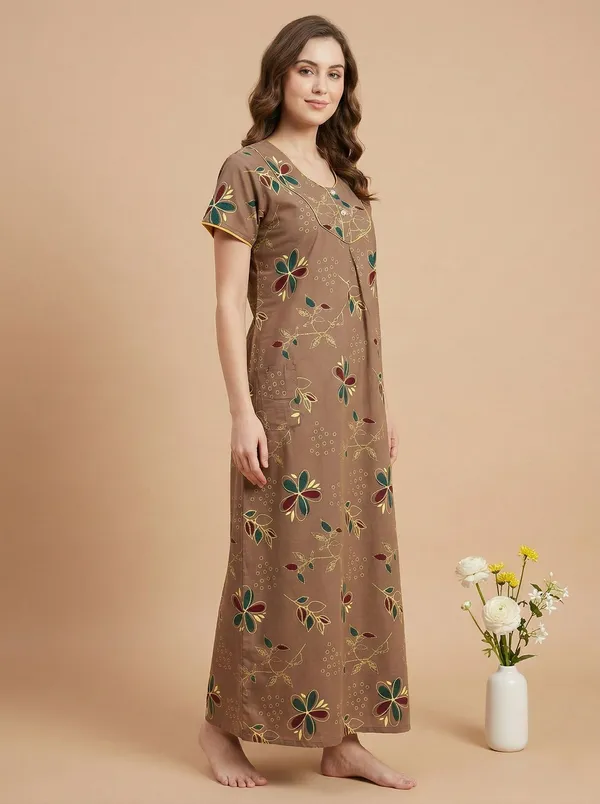 Brown_Cotton_Printed_Nighty_For_Women