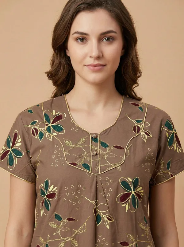 Brown_Cotton_Printed_Nighty_For_Women