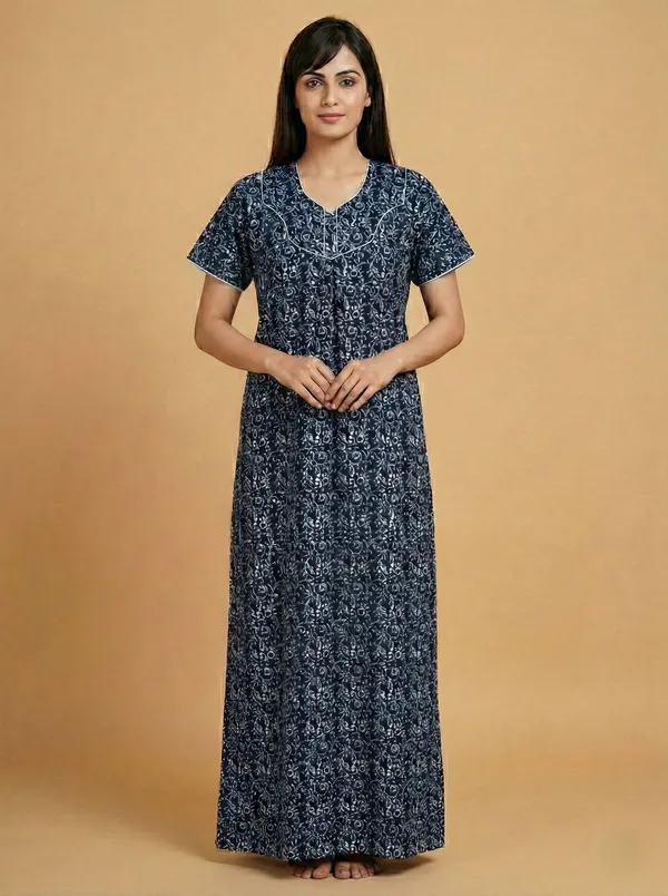 Blue_Cotton_Printed_Nighty_For_Women