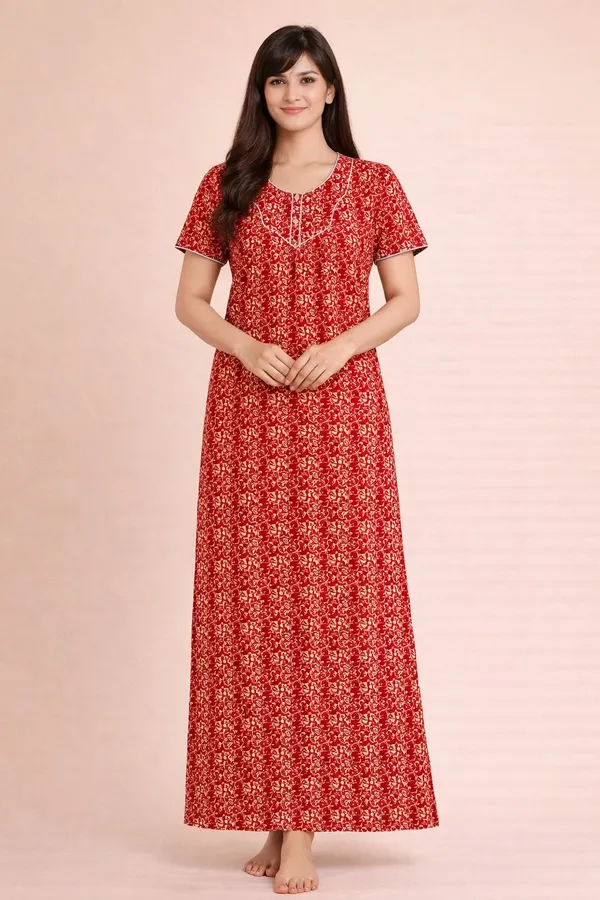 Red_Cotton_Printed_Nighty_For_Women