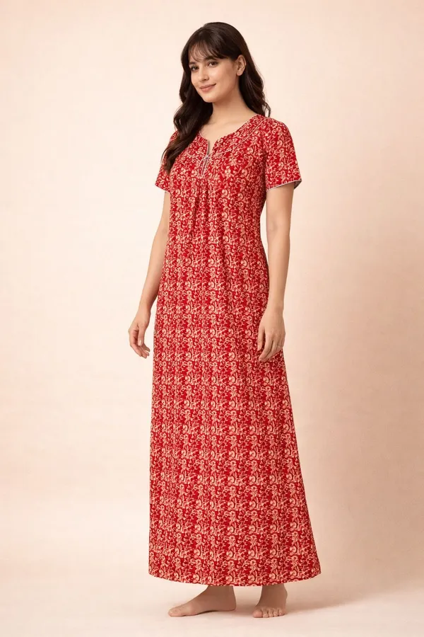 Red_Cotton_Printed_Nighty_For_Women