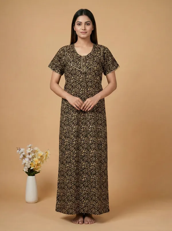 Brown_Cotton_Printed_Nighty_For_Women
