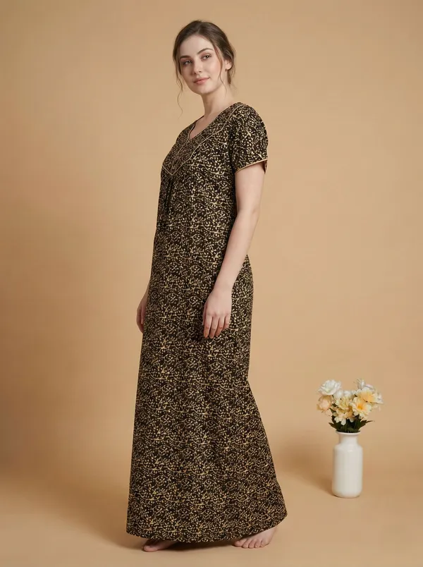 Brown_Cotton_Printed_Nighty_For_Women