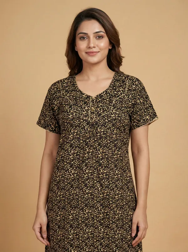 Brown_Cotton_Printed_Nighty_For_Women