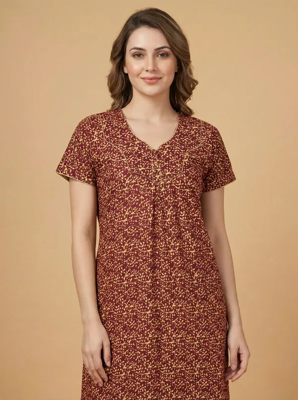 Orange_Cotton_Printed_Nighty_For_Women