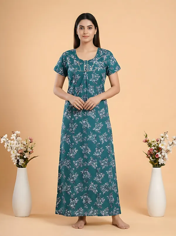 Green_Cotton_Floral_Printed_Nighty_For_Women