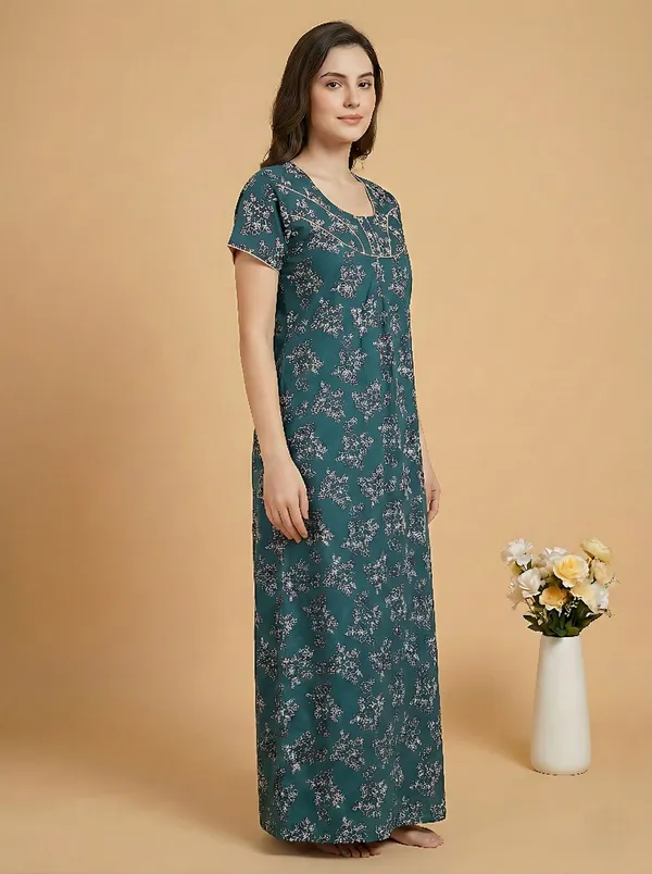 Green_Cotton_Floral_Printed_Nighty_For_Women