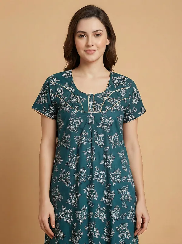 Green_Cotton_Floral_Printed_Nighty_For_Women