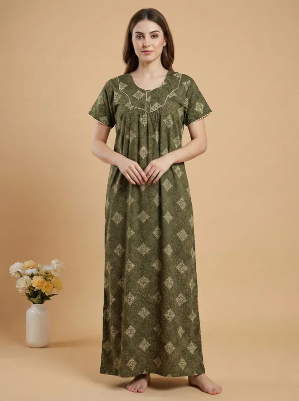 Green_Cotton_Printed_Nighty_For_Women